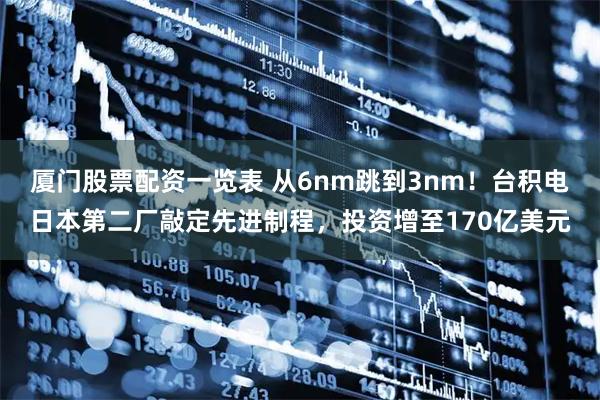 厦门股票配资一览表 从6nm跳到3nm!台积电日本第二厂敲定先进制程,投资增至170亿美元