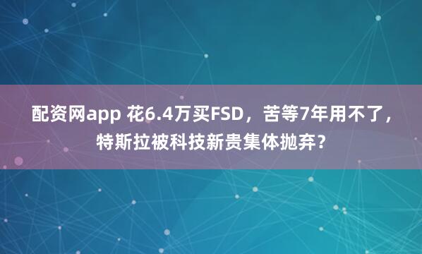 配资网app 花6.4万买FSD，苦等7年用不了，特斯拉被科技新贵集体抛弃？